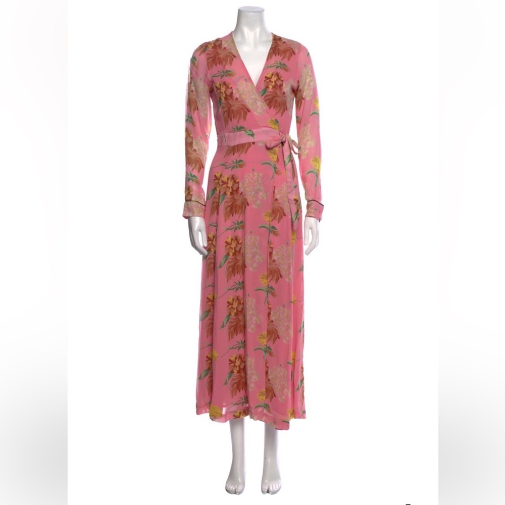 Ganni Pink Floral Long Sleeve Dress